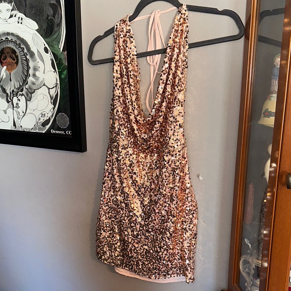 Bear Dance Sequin Dress in Pink and Gold